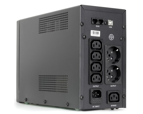 ИБП UPS CROWN 2000VA/1200W, металл, 2x12V/9AH, розетки 4*IEC + 2*EURO+1*IEC bybass, трансформатор AVR 140-290V, съёмный кабель 1.8 м, фильтр телефонной и ethernet линии RJ-11/45, USB-порт, защита батареи, от перегрузки, от КЗ, ПО