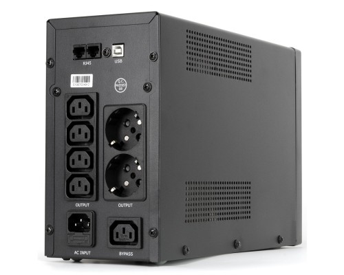 ИБП UPS CROWN 2000VA/1200W, металл, 2x12V/9AH, розетки 4*IEC + 2*EURO+1*IEC bybass, трансформатор AVR 140-290V, съёмный кабель 1.8 м, фильтр телефонной и ethernet линии RJ-11/45, USB-порт, защита батареи, от перегрузки, от КЗ, ПО