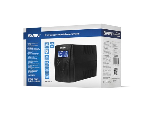 ИБП UPS SVEN Pro 650, line-interactive, 390wt, 650Va, 175-280v, 2 eurosockets, 4.4 kg.