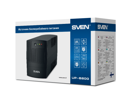 ИБП UPS SVEN UP-B800, 390Вт,вх~175-290В,вых.~230В,3 *IEC(C13) розетки, ABS пластик, черный