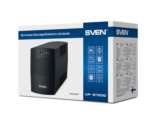 ИБП UPS SVEN UP-B1000, 510Вт,вх~175-290В,вых.~230В,3 *IEC(C13) розетки, ABS пластик, черный