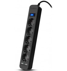 Сетевой фильтр Surge protector SVEN SF-05LU 3.0 м (5 евро розеток,2*USB(2,4А)) черный, цветная коробка                                                                                                                                                    