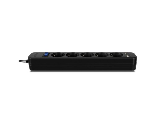 Сетевой фильтр Surge protector SVEN SF-05LU 3.0 м (5 евро розеток,2*USB(2,4А)) черный, цветная коробка