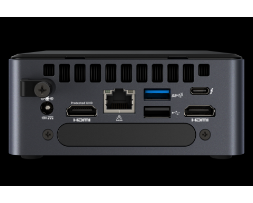 Неттоп Intel NUC, Intel Core i7-8665U, 4.8 GHz Turbo, DDR4-2400 SODIMM (up to 32Gb max), VGA Intel UHD Graphics 620 (USB-C(DP1.2)+2xHDMI 2.0a), 4xUSB3.1, 1x m.2 SSD, 1x2.5HDD, GBL, WiFi+BT, vPro, SDXC slot, Black,VESA, no powercord, IR-port, Kensingt