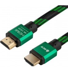 Кабель Greenconnect 2.0m HDMI версия 2.0, HDR 4:2:2, Ultra HD, 4K 60 fps 60Hz/5K*30Hz, 3D, AUDIO, 18.0 Гбит/с, 28/28 AWG, OD7.3mm, тройной экран, BICOLOR нейлон, AL корпус зеленый, GCR-51486                                                            
