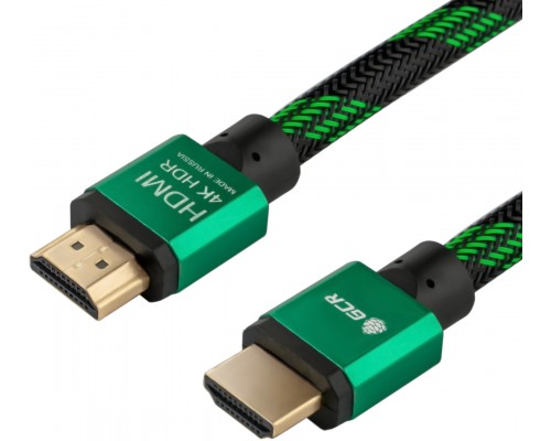 Кабель Greenconnect 2.0m HDMI версия 2.0, HDR 4:2:2, Ultra HD, 4K 60 fps 60Hz/5K*30Hz, 3D, AUDIO, 18.0 Гбит/с, 28/28 AWG, OD7.3mm, тройной экран, BICOLOR нейлон, AL корпус зеленый, GCR-51486