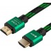 Кабель Greenconnect 2.0m HDMI версия 2.0, HDR 4:2:2, Ultra HD, 4K 60 fps 60Hz/5K*30Hz, 3D, AUDIO, 18.0 Гбит/с, 28/28 AWG, OD7.3mm, тройной экран, BICOLOR нейлон, AL корпус зеленый, GCR-51486