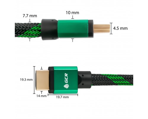 Кабель Greenconnect 2.0m HDMI версия 2.0, HDR 4:2:2, Ultra HD, 4K 60 fps 60Hz/5K*30Hz, 3D, AUDIO, 18.0 Гбит/с, 28/28 AWG, OD7.3mm, тройной экран, BICOLOR нейлон, AL корпус зеленый, GCR-51486