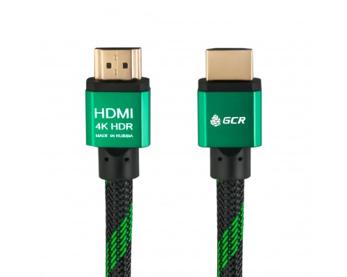 Кабель Greenconnect 2.0m HDMI версия 2.0, HDR 4:2:2, Ultra HD, 4K 60 fps 60Hz/5K*30Hz, 3D, AUDIO, 18.0 Гбит/с, 28/28 AWG, OD7.3mm, тройной экран, BICOLOR нейлон, AL корпус зеленый, GCR-51486