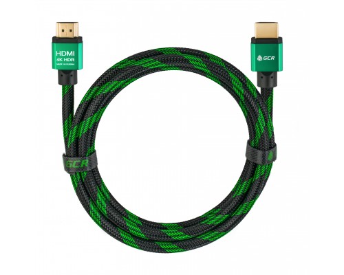 Кабель Greenconnect 2.0m HDMI версия 2.0, HDR 4:2:2, Ultra HD, 4K 60 fps 60Hz/5K*30Hz, 3D, AUDIO, 18.0 Гбит/с, 28/28 AWG, OD7.3mm, тройной экран, BICOLOR нейлон, AL корпус зеленый, GCR-51486