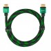 Кабель Greenconnect 2.0m HDMI версия 2.0, HDR 4:2:2, Ultra HD, 4K 60 fps 60Hz/5K*30Hz, 3D, AUDIO, 18.0 Гбит/с, 28/28 AWG, OD7.3mm, тройной экран, BICOLOR нейлон, AL корпус зеленый, GCR-51486