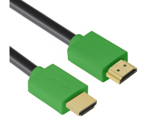 Кабель Greenconnect 5.0m HDMI версия 2.0, HDR 4:2:2, Ultra HD, 4K 60 fps 60Hz/5K*30Hz, 3D, AUDIO, 18.0 Гбит/с, 28/28 AWG, OD7.3mm, тройной экран, черный, зеленые коннекторы, GCR-HM421-5.0m