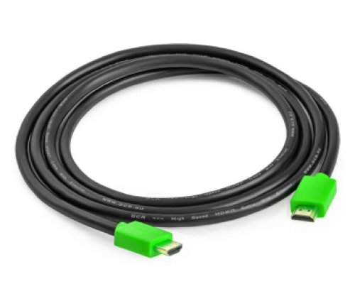 Кабель Greenconnect 5.0m HDMI версия 2.0, HDR 4:2:2, Ultra HD, 4K 60 fps 60Hz/5K*30Hz, 3D, AUDIO, 18.0 Гбит/с, 28/28 AWG, OD7.3mm, тройной экран, черный, зеленые коннекторы, GCR-HM421-5.0m