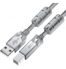 Кабель GCR PROF 3.0m USB 2.0, AM/BM, прозрачный, ферритовые кольца, 28/24 AWG, экран, армированный, морозостойкий, GCR-52424                                                                                                                              