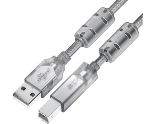 Кабель GCR PROF 3.0m USB 2.0, AM/BM, прозрачный, ферритовые кольца, 28/24 AWG, экран, армированный, морозостойкий, GCR-52424