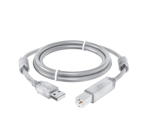 Кабель GCR PROF 3.0m USB 2.0, AM/BM, прозрачный, ферритовые кольца, 28/24 AWG, экран, армированный, морозостойкий, GCR-52424