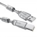 Кабель GCR PROF 3.0m USB 2.0, AM/BM, прозрачный, ферритовые кольца, 28/24 AWG, экран, армированный, морозостойкий, GCR-52424