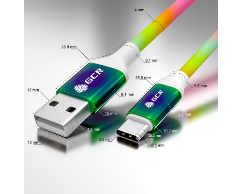 Кабель GCR 1.2m TypeC, для Samsung, ОS Android, быстрая зарядка, GRADIENT, 28/24 AWG, GCR-53075