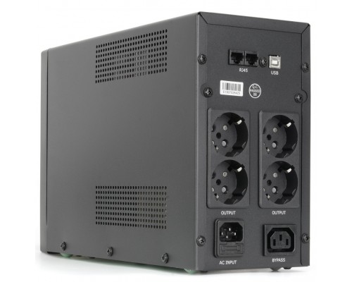 Источник Бесперебойного Питания UPS CROWN 2000VA/1200W, металл, 2x12V/9AH, розетки 4*EURO+1*IEC bybass, трансформатор AVR 140-290V, съёмный кабель 1.8 м, фильтр телефонной и ethernet линии RJ-11/45, USB-порт, защита батареи, от перегрузки, от КЗ, ПО