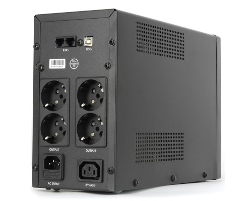 Источник Бесперебойного Питания UPS CROWN 2000VA/1200W, металл, 2x12V/9AH, розетки 4*EURO+1*IEC bybass, трансформатор AVR 140-290V, съёмный кабель 1.8 м, фильтр телефонной и ethernet линии RJ-11/45, USB-порт, защита батареи, от перегрузки, от КЗ, ПО