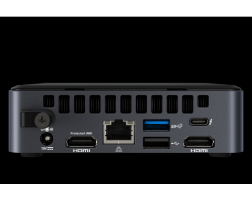 Неттоп Nettop Intel NUC, Intel Core i5-8365U, 4.1 GHz Turbo, DDR4-2400 SODIMM (up to 32Gb max), VGA Intel UHD Graphics 620 (USB-C(DP1.2)+2xHDMI 2.0a), 4xUSB3.1, 1x m.2 SSD, GBL, WiFi+BT, vPro, SDXC slot, Black,VESA, no powercord, IR-port, Kensington