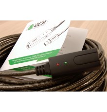 Удлинитель Greenconnect  USB 2.0 с 2-мя акивными усилителями сигнала 15.0m Premium, AM/AF 24/22 AWG экран, армированный, морозостойкий, разъём для доп.питания, GCR-UEC3M21-BD2S-15.0m                                                                    