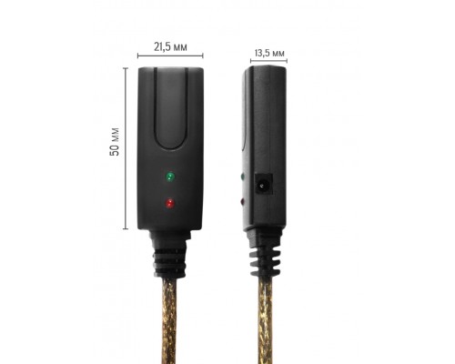 Удлинитель Greenconnect  USB 2.0 с 2-мя акивными усилителями сигнала 15.0m Premium, AM/AF 24/22 AWG экран, армированный, морозостойкий, разъём для доп.питания, GCR-UEC3M21-BD2S-15.0m