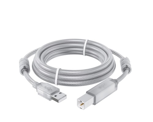 Кабель GCR  PROF 5.0m USB 2.0, AM/BM, прозрачный, ферритовые кольца, 28/24 AWG, экран, армированный, морозостойкий, GCR-52426