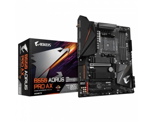 Материнская плата B550 AORUS PRO AX, Socket AM4, AMD B550, 4xDDR4-3200, HDMI, 3xPCI-Ex16, 2xPCI-Ex1, 6xSATA3(RAID 0/1/10), 2xM.2, 8 Ch Audio, 2,5GLan, WiFi, (6+4)xUSB2.0, (4+2)xUSB3.2, (1+1)USB3.2 Type-C™, ATX, RTL