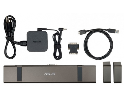 Док-станция ASUS USB 3.0 HZ-3B Docking Station.USB 3.0 х 4,RJ-45х1,DVIх1,HDMIх1. Поддержка двух дисплеев: порт HDMI 4U UHD (3840 x 2160), а порт DVI-I до 2048 x 1152/65 Вт/290 г/Черный