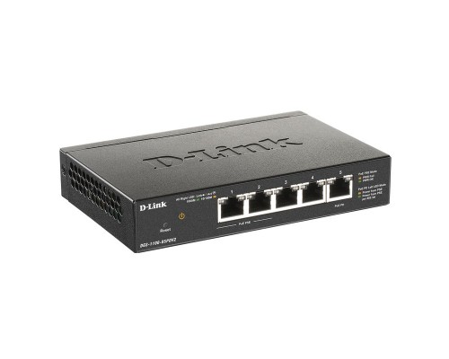 Смарт-коммутатор D-Link DGS-1100-05PDV2/A1A, L2 Smart Switch with 4 10/100/1000Base-T ports and 1 10/100/1000Base-T PD port(2 PoE ports 802.3af (15,4 W), PoE Budget 18W from 802.3at / 8W from 802.3af).2K Mac address,