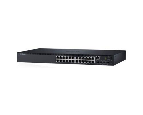 Коммутатор DELL Networking N1524, 24x1GbE, 4x10GbE SFP+ fixed ports, Stackable, no Stacking Cable, air flow from ports to PSU
