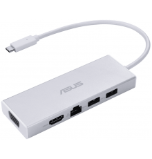 Док-станция ASUS USB OS200 USB-C DONGLE Docking Station.USB 3.0 х 2,RJ-45х1,VGAх1,HDMIх1.порт HDMI HDMI and VGA ports supports up to 2K (2048x1152), а порт DVI-I до 83 г/Серебристый                                                                     