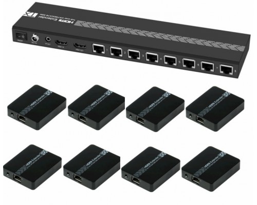 Разветвитель HDMI 1.4 через LAN кабель, 1 x 8 +1 GreenLine, до 50.0m, 1080P 60Hz, EDID, удлинитель ИК, GL-vE18