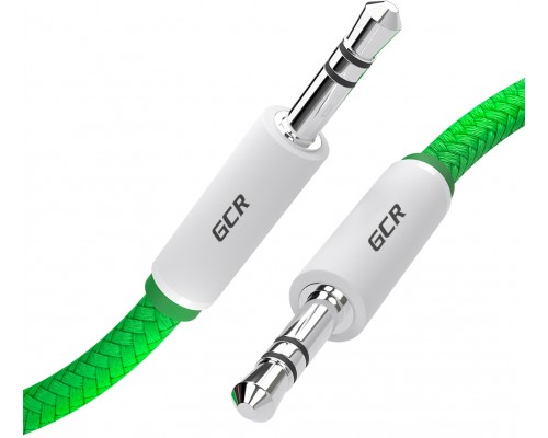 Кабель аудио Greenconnect 0.5m jack 3,5mm/jack 3,5mm зеленый нейлон, белые коннекторы зеленая окантовка, ультрагибкий, 28 AWG, M/M, Premium, экран, стерео, GCR-AVC8262-0.5m