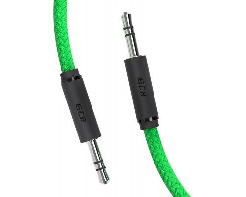 Кабель Greenconnect 1.5m аудио jack 3,5mm/jack 3,5mm зеленый нейлон, черные коннекторы, 28 AWG, M/M, экран, GCR-51739