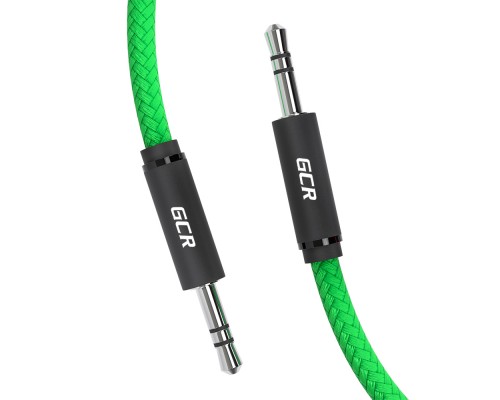 Кабель Greenconnect 1.5m аудио jack 3,5mm/jack 3,5mm зеленый нейлон, черные коннекторы, 28 AWG, M/M, экран, GCR-51739