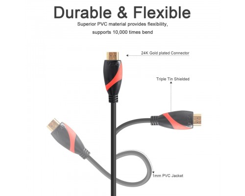 Кабель HDMI 19M/M ver. 2.0 black red, 0.5m VCOM CG525-R-0.5