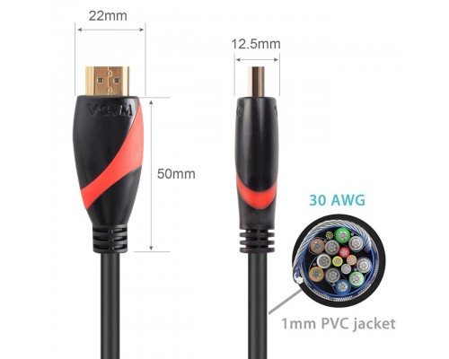 Кабель HDMI 19M/M ver. 2.0 black red, 0.5m VCOM CG525-R-0.5