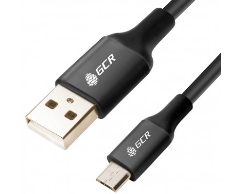 Кабель Greenconnect 3A 1.5m USB 2.0 для Samsung, GOLD, ОS Android, AM/microB 5pin, черный, AL корпус черный, черный ПВХ, 28/22 AWG, поддержка функции быстрой зарядки, GCR-51180