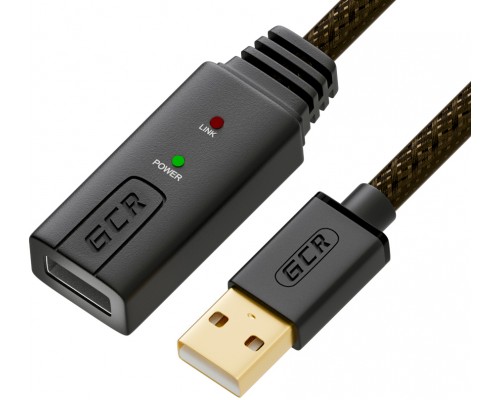 Удлинитель Greenconnect 3.0m USB 2.0, AM/AF, черно-прозрачный, с активным усилителем сигнала, 28/24 AWG, разъём для доп.питания, GCR-UEC3M2-BD2S-3.0m