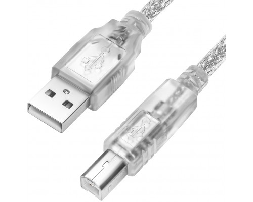 Кабель GCR 1.5m USB 2.0, AM/BM, прозрачный, 28/28 AWG