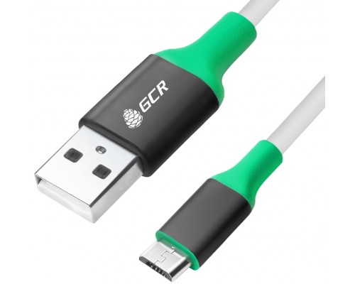 Кабель Greenconnect 1.5m USB 2.0, AM/microB 5pin, белый, алюминиевый корпус черный, зеленый ПВХ, 28/28 AWG, GCR-50549