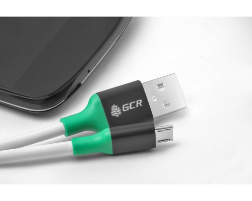 Кабель Greenconnect 1.5m USB 2.0, AM/microB 5pin, белый, алюминиевый корпус черный, зеленый ПВХ, 28/28 AWG, GCR-50549