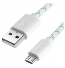 Кабель Greenconnect 2A 2.0m USB 2.0, AM/microB 5pin, бело-зеленый, белые коннекторы, 28/24 AWG, поддержка функции быстрой зарядки, морозостойкий                                                                                                          