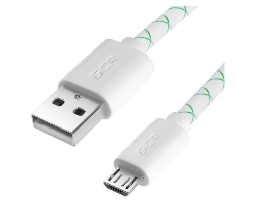 Кабель Greenconnect 2A 2.0m USB 2.0, AM/microB 5pin, бело-зеленый, белые коннекторы, 28/24 AWG, поддержка функции быстрой зарядки, морозостойкий