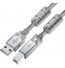 Кабель GCR PROF 1.5m USB 2.0, AM/BM, прозрачный, ферритовые кольца, 28/24 AWG, экран, армированный, морозостойкий, GCR-52422                                                                                                                              