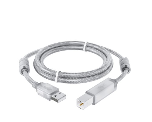 Кабель GCR PROF 1.5m USB 2.0, AM/BM, прозрачный, ферритовые кольца, 28/24 AWG, экран, армированный, морозостойкий, GCR-52422