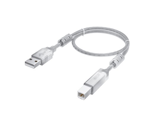 Кабель GCR PROF 0.75m USB 2.0, AM/BM, прозрачный, ферритовые кольца, 28/24 AWG, экран, армированный, морозостойкий, GCR-52421