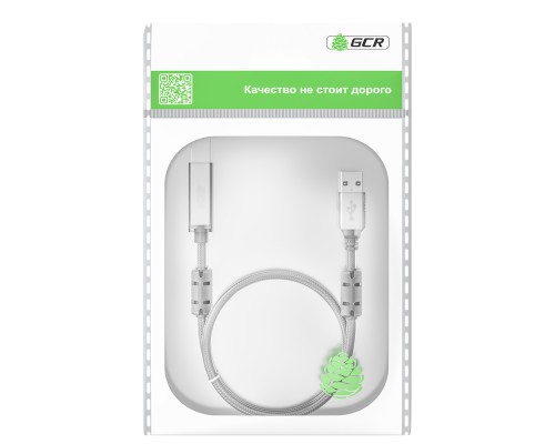 Кабель GCR PROF 0.75m USB 2.0, AM/BM, прозрачный, ферритовые кольца, 28/24 AWG, экран, армированный, морозостойкий, GCR-52421